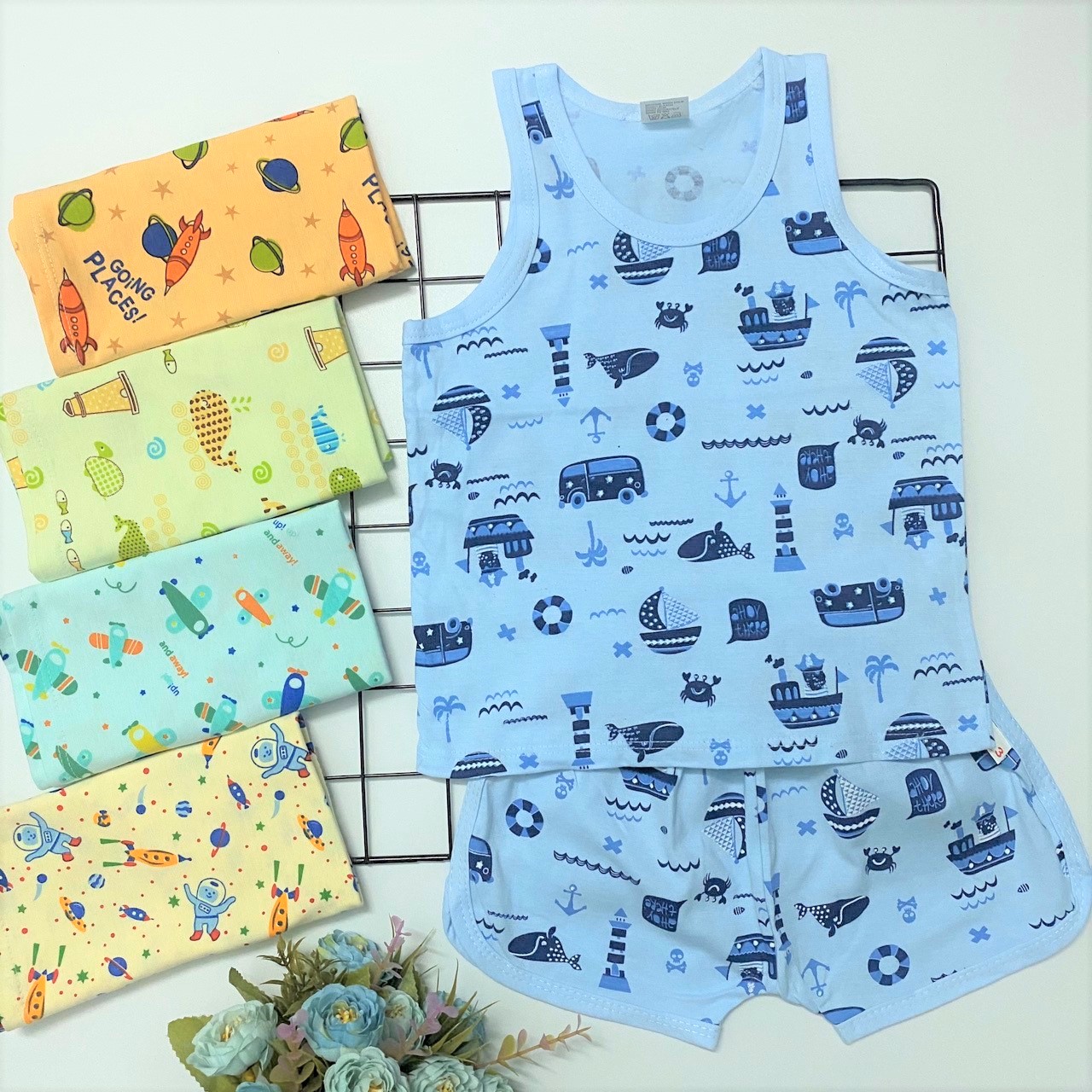 [HCM]COMBO 5 bộ quần áo thun cotton Susu | Mẫu Ba Lỗ Họa Tiết| Size 1 -8 cho bé 5-21kg| Chất vải thun cotton 100% xịn đẹp mềm | Đồ bộ bé trai| Đồ bộ bé gái | Quần áo trẻ em | Hàng Việt Nam