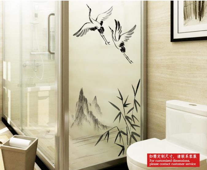 [HCM]Decal Dán Kính Cao Cấp - Trúc nghiêng và đàn Cò( 60 X116 )-DK1052
