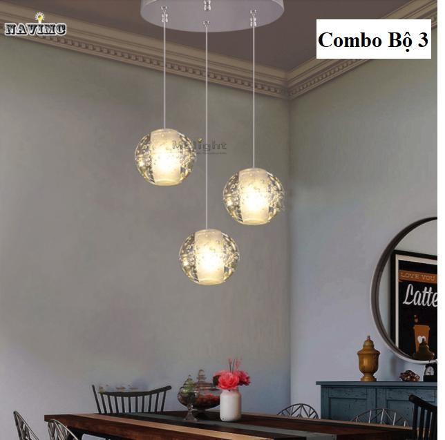 Bộ 3 Đèn thả thông tầng pha lê giọt nước thủy tinh - Tặng kèm đế chung tròn - Tặng kèm bóng LED - Energy Green Lighting - Có video