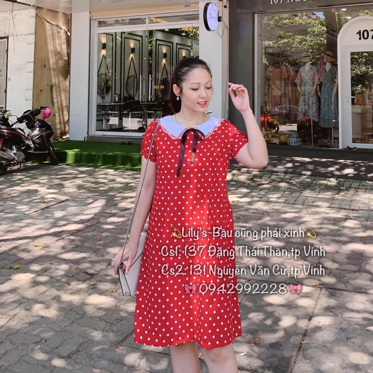 Váy bầu chấm bi cổ bèo mới