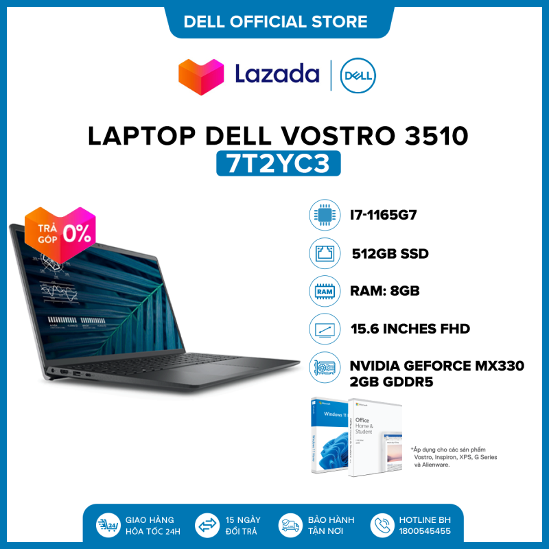 [VOUCHER 1 TRIỆU] Laptop Dell Vostro 3510 15.6 inches FHD (Intel / i7-1165G7 / 8GB / 512GB SSD / NVIDIA GeForce MX330 2GB GDDR5 / Office Home & Student 2021 / Windows 11) l Black l 7T2YC3