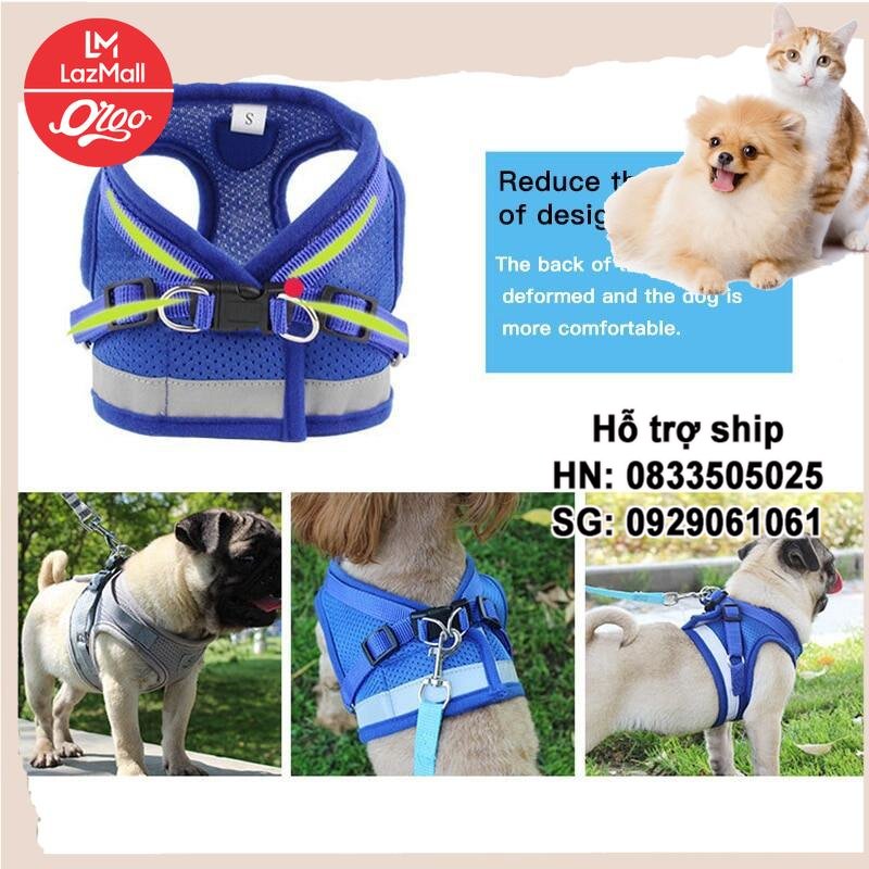Orgo - Bộ dây dắt chó kèm đai áo ngực có điều chỉnh kích thước dây dắt chó mèo xích chó mèo
