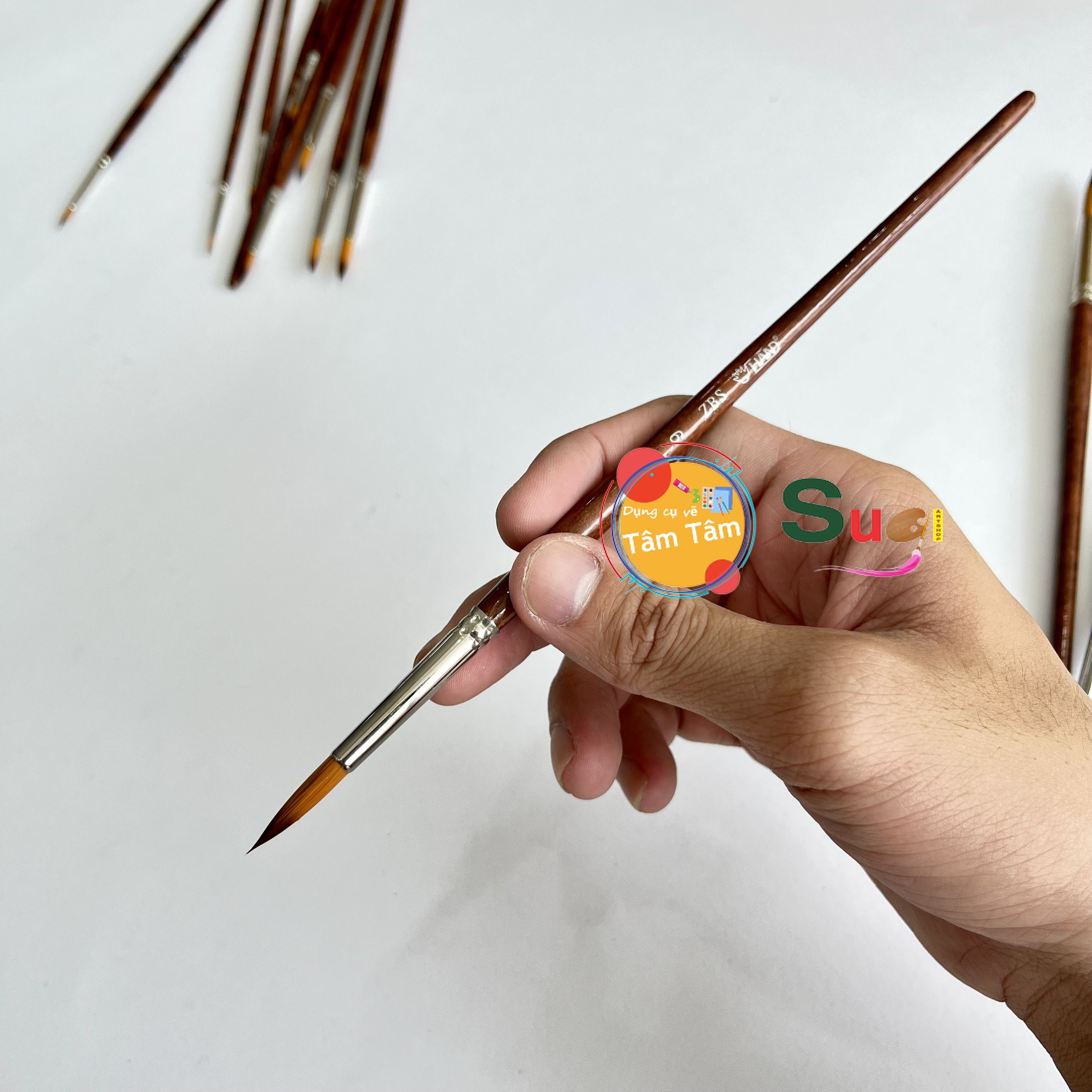 Cọ vẽ màu nước, cọ đi nét nhọn hand thân nâu mã ZBS, cọ hand ZBS Dụng cụ vẽ Tâm Tâm