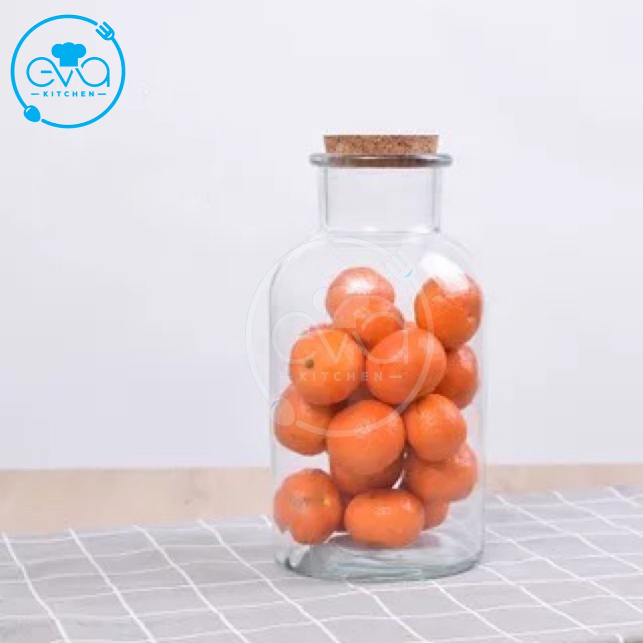 [HCM]Bình Thuỷ Tinh Nắp Nút Bần Kiểu Dáng Trụ Tròn 1000 Ml / Hũ Thuỷ Tình Tròn Nắp Gỗ 1 Lít M3028