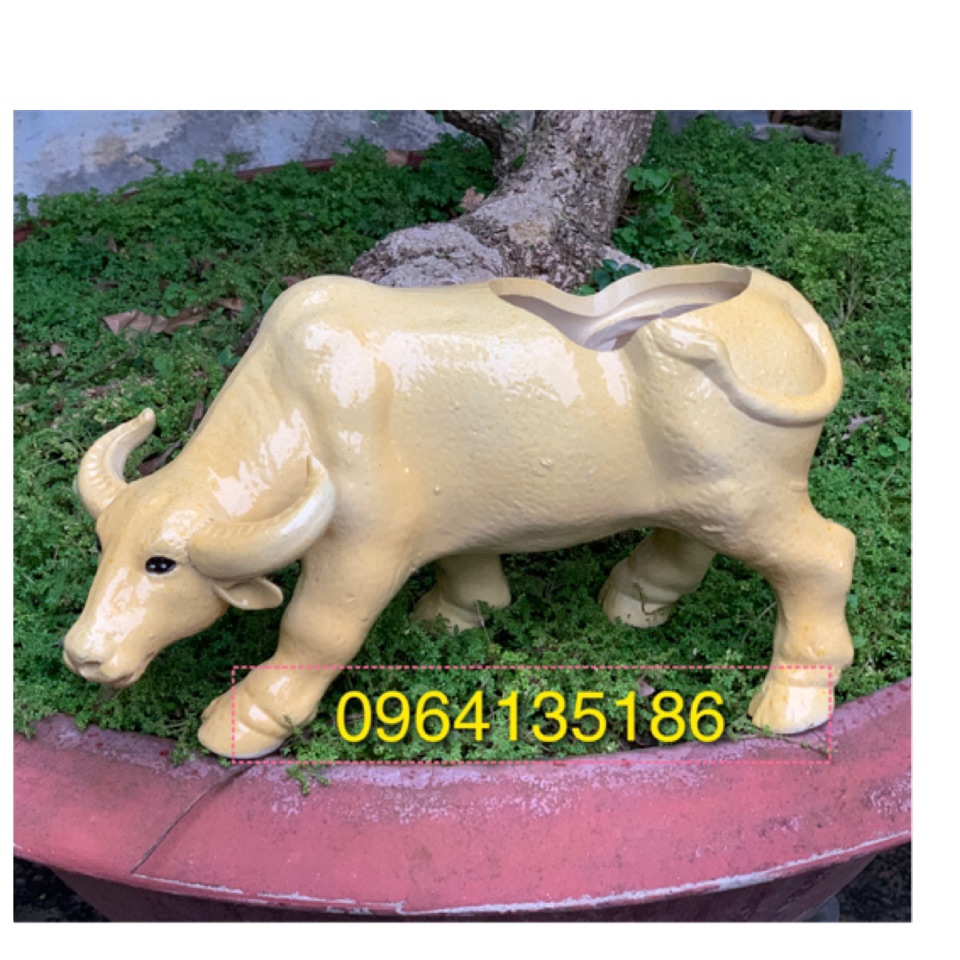 Tượng chậu trâu vàng trồng cây bon sai gốm sứ Bát Tràng