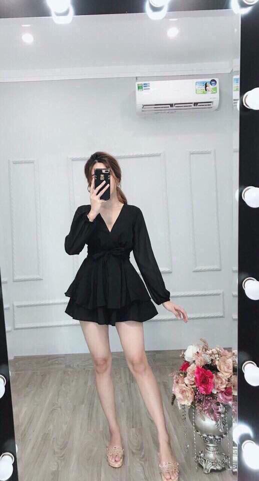 Đầm tay voan 4 màu cột nơ eo