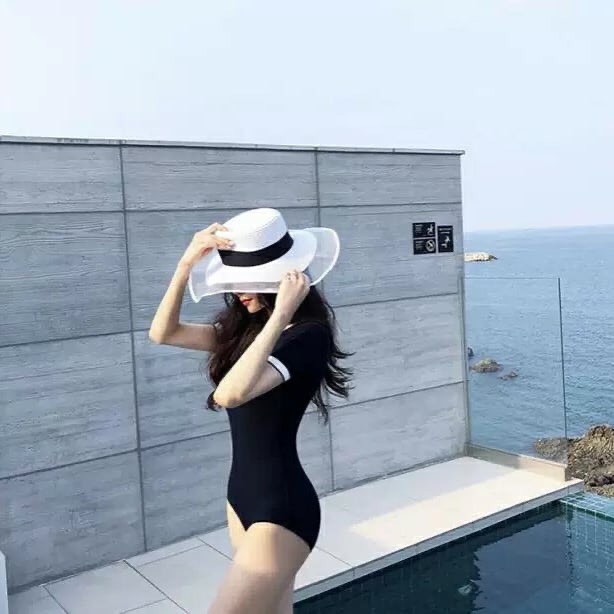 [Kèm ảnh thật] Bikini đen 1 mảnh thun gân viền trắng