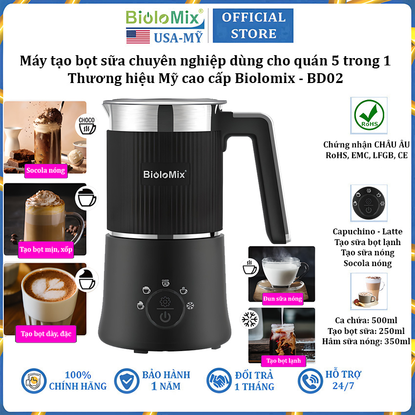 Biolomix bd02 5 in 1 professional milk frother machine-import warranty 12 months