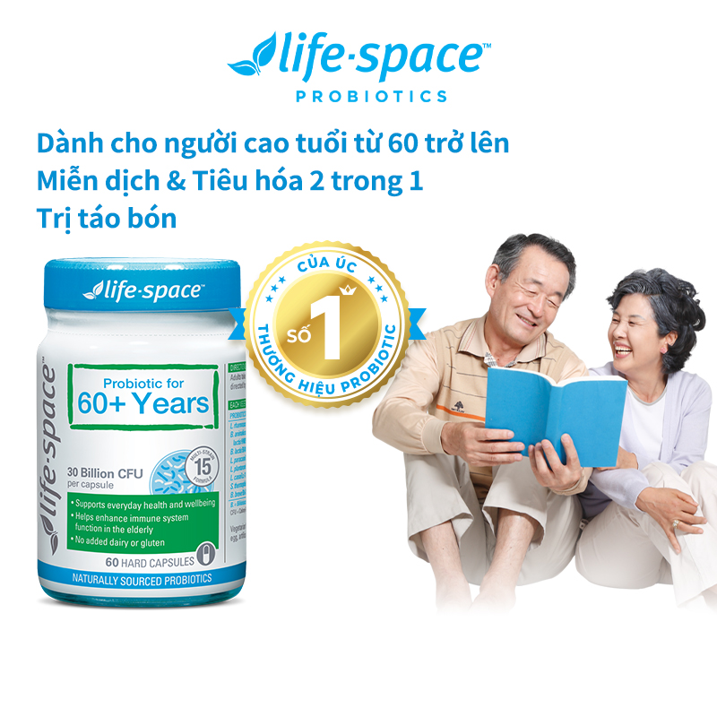 Men vi sinh Úc hỗ trợ tiêu hóa dành cho người lớn tuổi Life Space 60+ Probiotic 60 viên | Lazada.vn