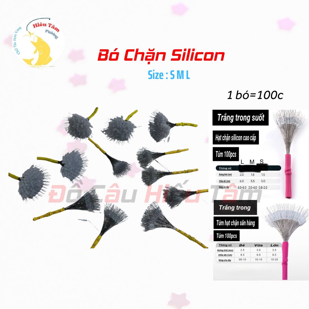 Sét 100 hạt chặn silicon, hạt chặn câu đài cao cấp