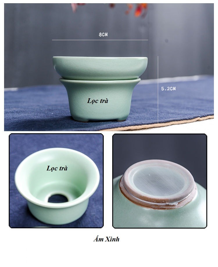 Bộ ấm trà sứ men xanh cao cấp