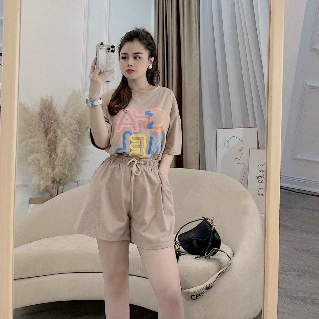 Đồ bộ nữ mặc ở nhà set đồ nữ quần đùi, bộ đồ nữ mặc ở nhà mùa hè cạp chun in chữ