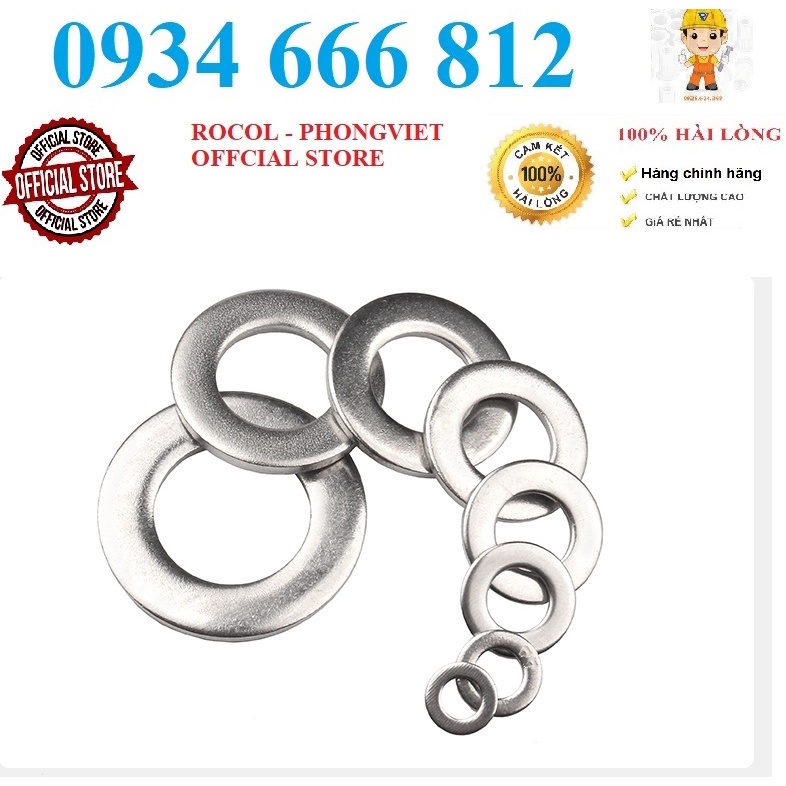 Set 10 cái m2-m24 long đen phẳng vòng đệm phẳng inox304 m2-m24