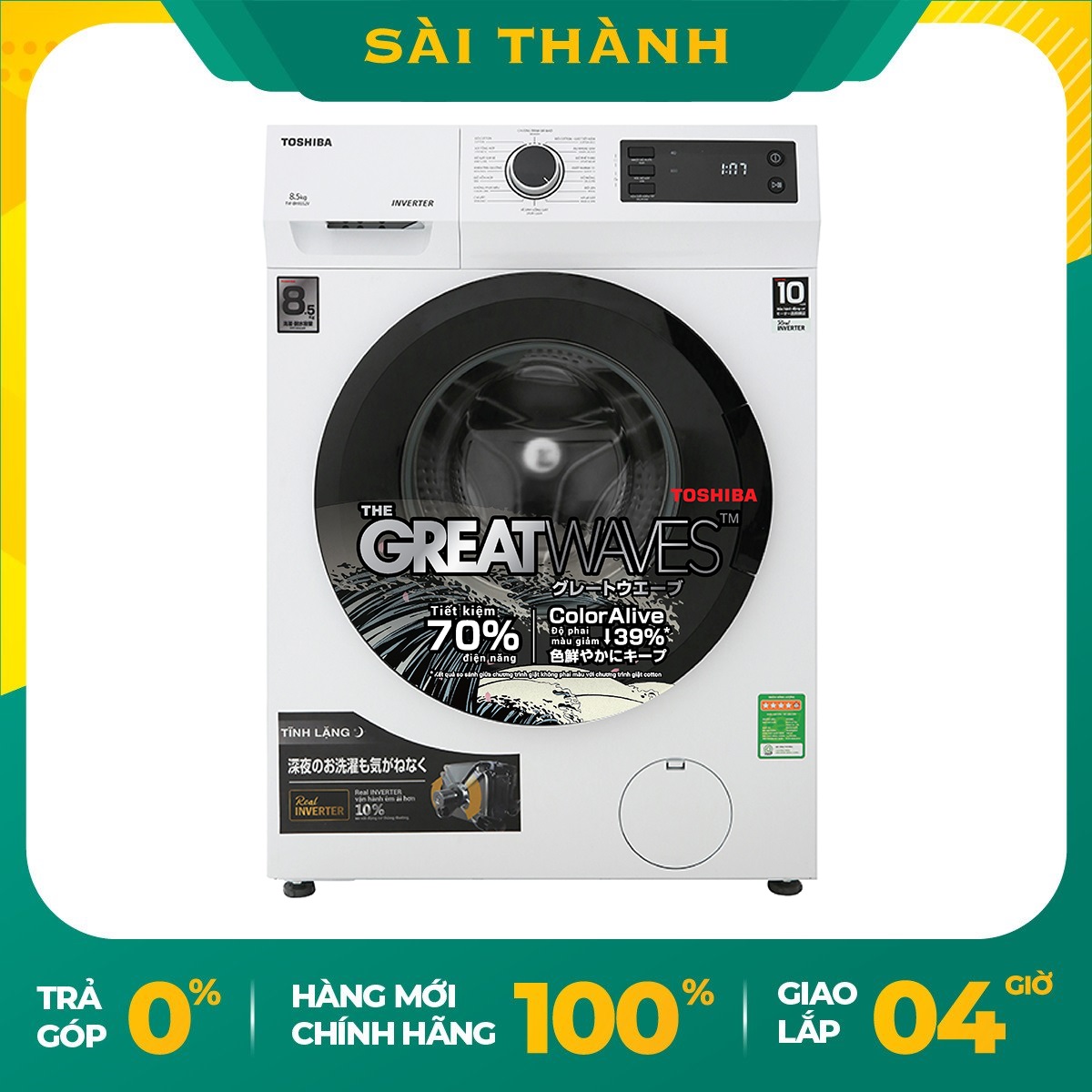 Máy giặt toshiba inverter 8.5 kg tw-bk95s2v - bảo hành chính hãng