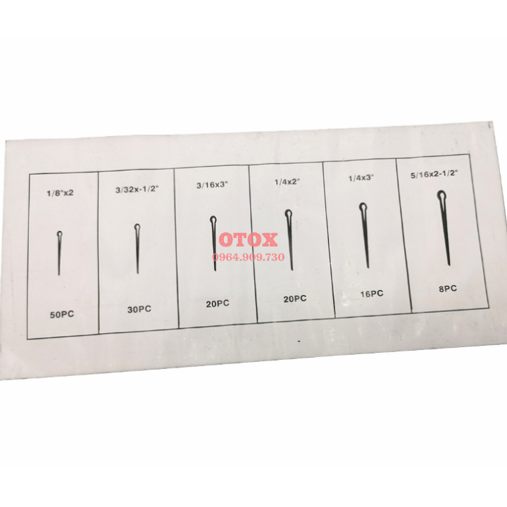 Hộp chốt chẻ thẳng, chốt gim phe cài 144pc OTOX