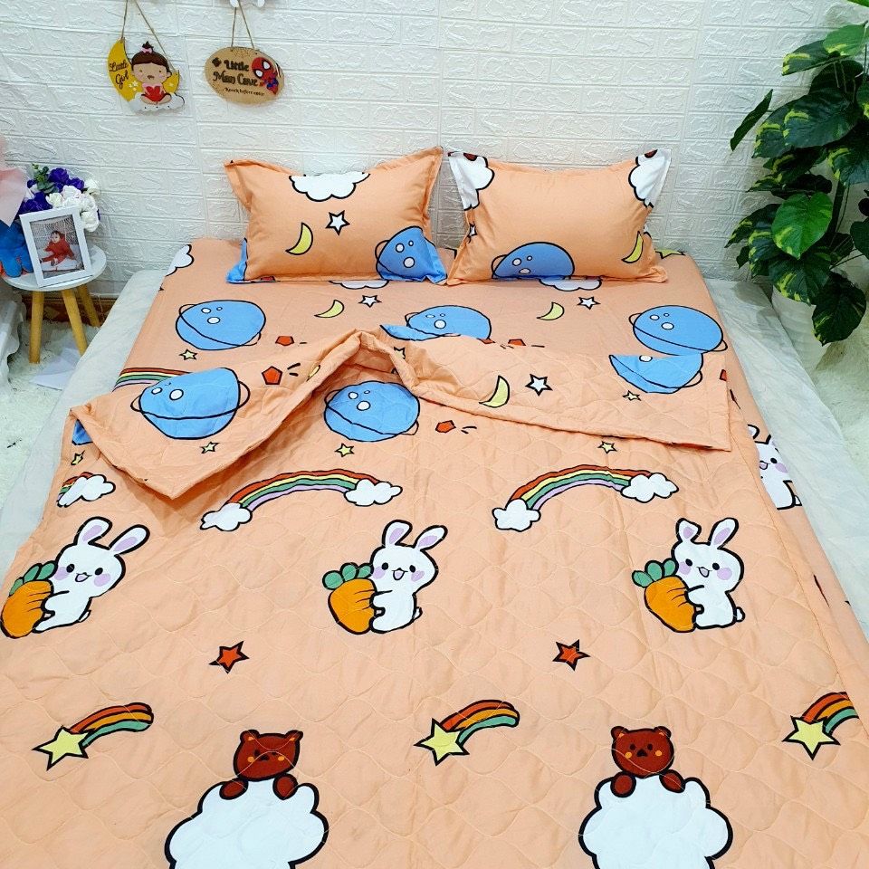 Bộ chăn ga gối cotton poly - thỏ cam tiệm nhà cá
