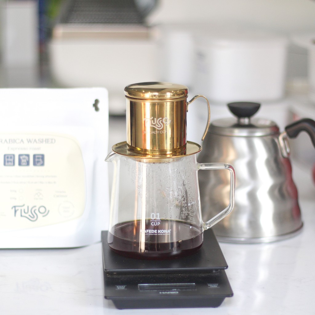 Phin Pha Cà Phê Inox 304 Mạ Vàng Flusso Specialty Coffee-