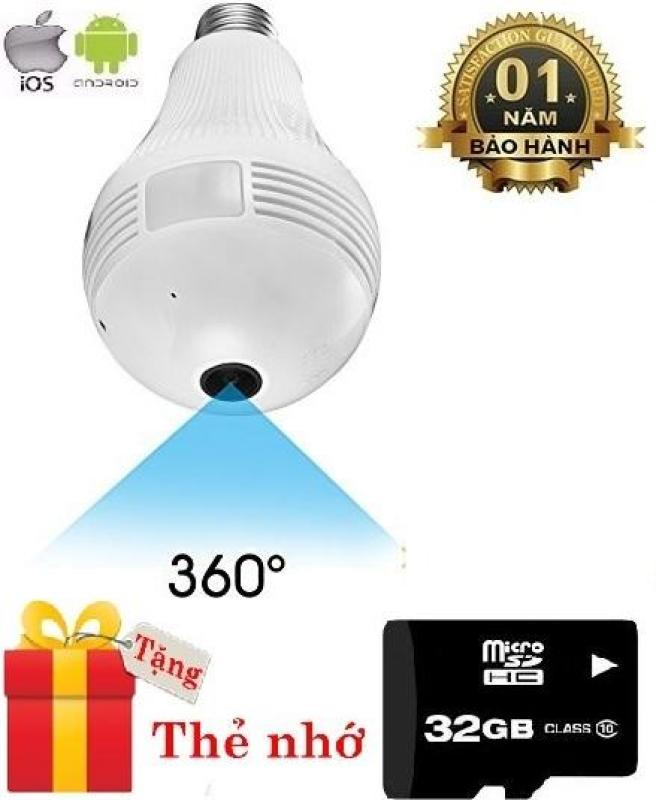 (Mua camera tặng thẻ nhớ Micro 32GB) Camera wifi bóng đèn phát sáng VR 360 HD-1.3 xem toàn cảnh từ xa qua điện thoại