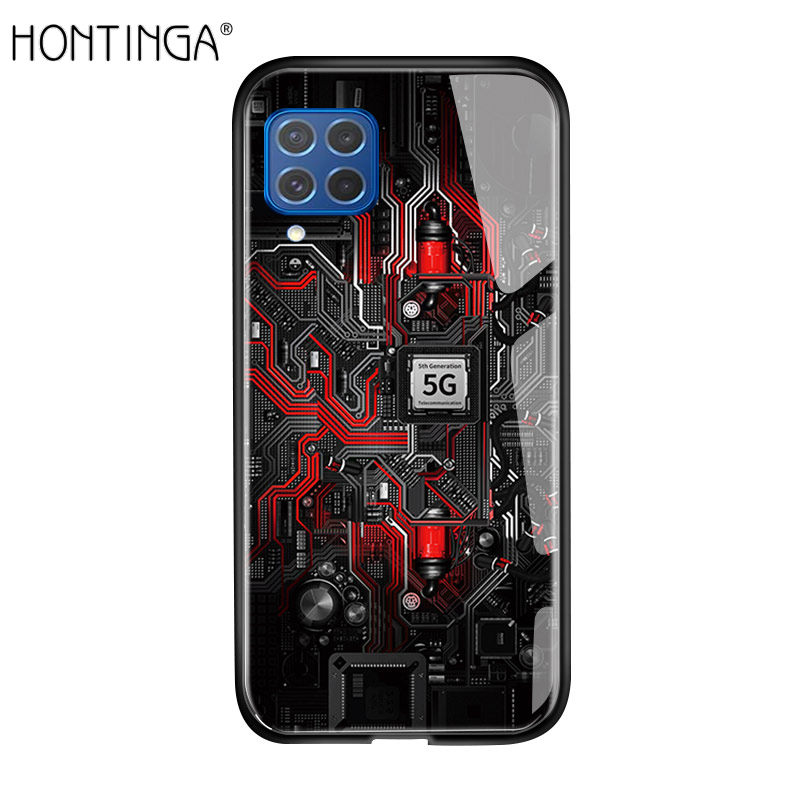 Hontinga Casing Case For Samsung Galaxy M62 F62 Case Technology Circuit Board Explorer Exploration Theme Version Phone Case Tempered Glass Back Cover Casing Hard Case For Boys For Men
