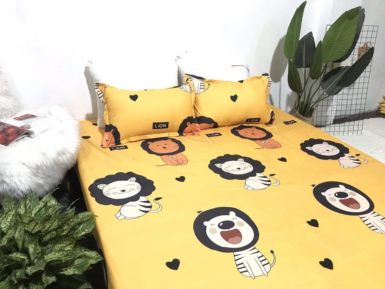 Bộ ga gối cotton poly 3 món họa tiết sư tử Bà Béo Kho chăn ga gối, ga giường, drap giường
