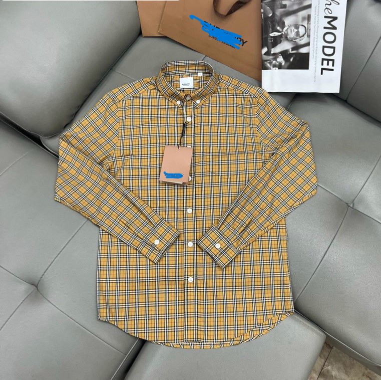 Men's premium ripped hem two pockets striped plaid long sleeve shirts