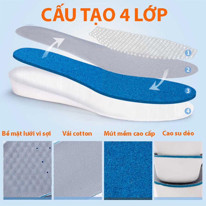 01 cặp Lót giày nam nữ tăng chiều cao, lót giày sneaker, chất liệu cao cấp dùng được cho nhiều loại giày ZATA - ZTX02