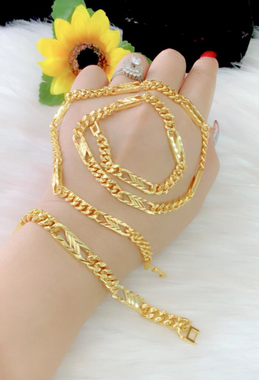 Combo dây chuyền lắc tay nam chữ N mạ 24k cao cấp E938
