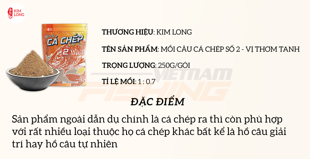 Mồi Câu Cá Chép Kim Long Số 2 – Vị Thơm Tanh