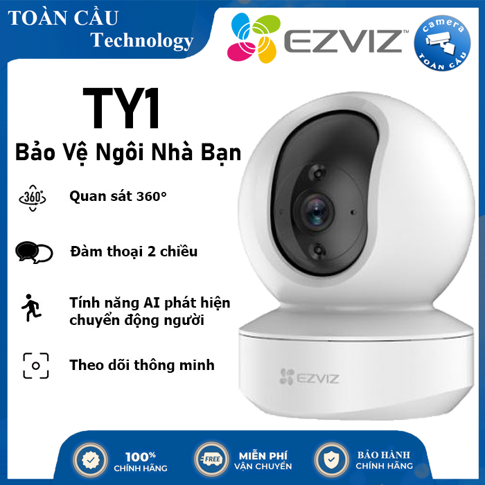 Camera IP Wifi EZVIZ TY1 2.0MP CS-TY1-B0-1G2WF Xoay 360 Thông Minh + Đàm Thoại 2 Chiều - Camera Toàn Cầu