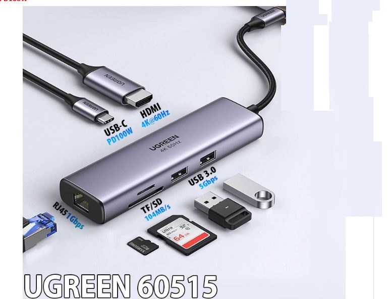 Cáp USB C to HDMI  USB + LAN Gigabit + SD/ TF + PD  Ugreen 60515 Chính Hãng