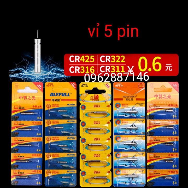 pin phao câu đài pin nano câu cá vỉ 5 quả