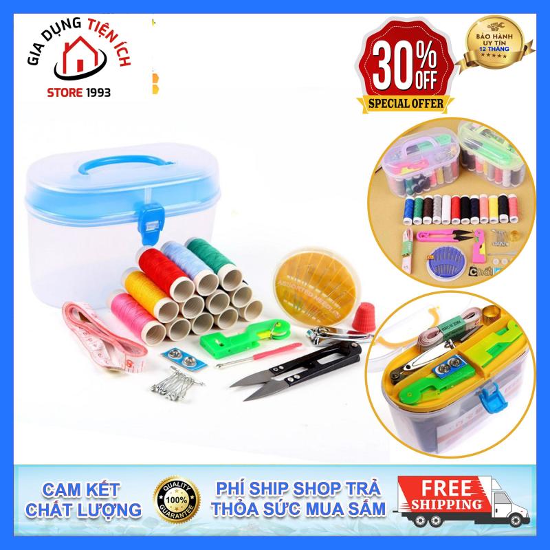 Hộp Kim Chỉ Thuê, Khâu 14 Màu, 24 Kim Khâu Tặng Kèm Kéo Cắt Chỉ, Thước Dây, Bộ Hộp Nhựa Đựng Cực Kì Tiện Dụng