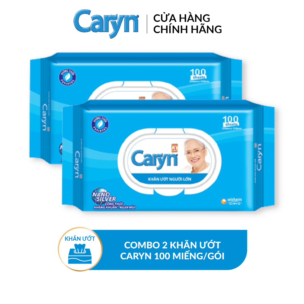 Combo 2 Khăn ướt Caryn công thức kháng khuẩn 100 Miếng/Gói