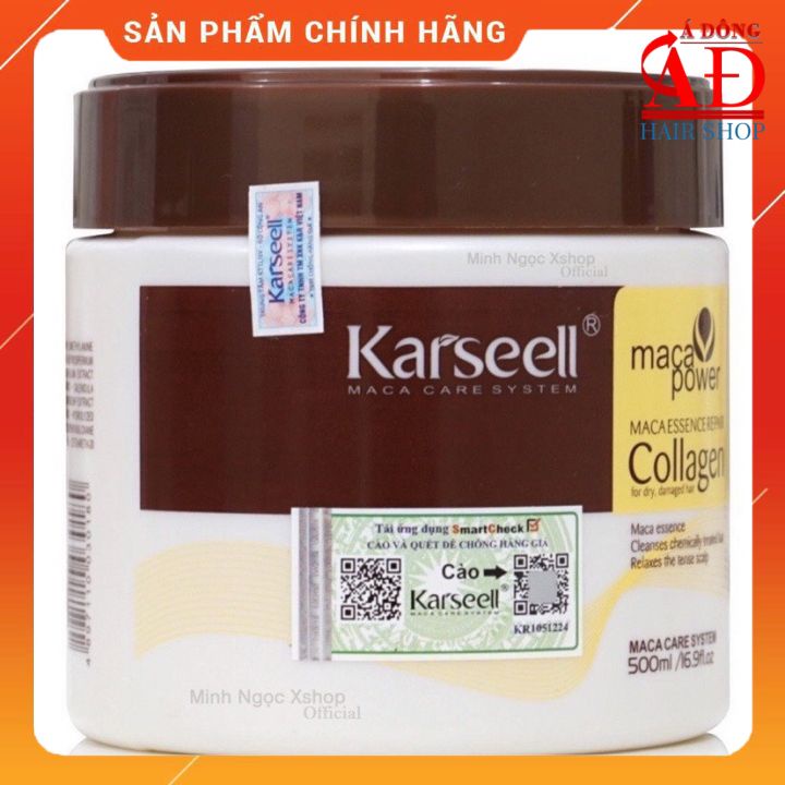 Kem ủ tóc Karseell Collagen Maca siêu mượt phục hồi tóc 500ml + 2 Gói dầu gội Bosecher 5ml*2