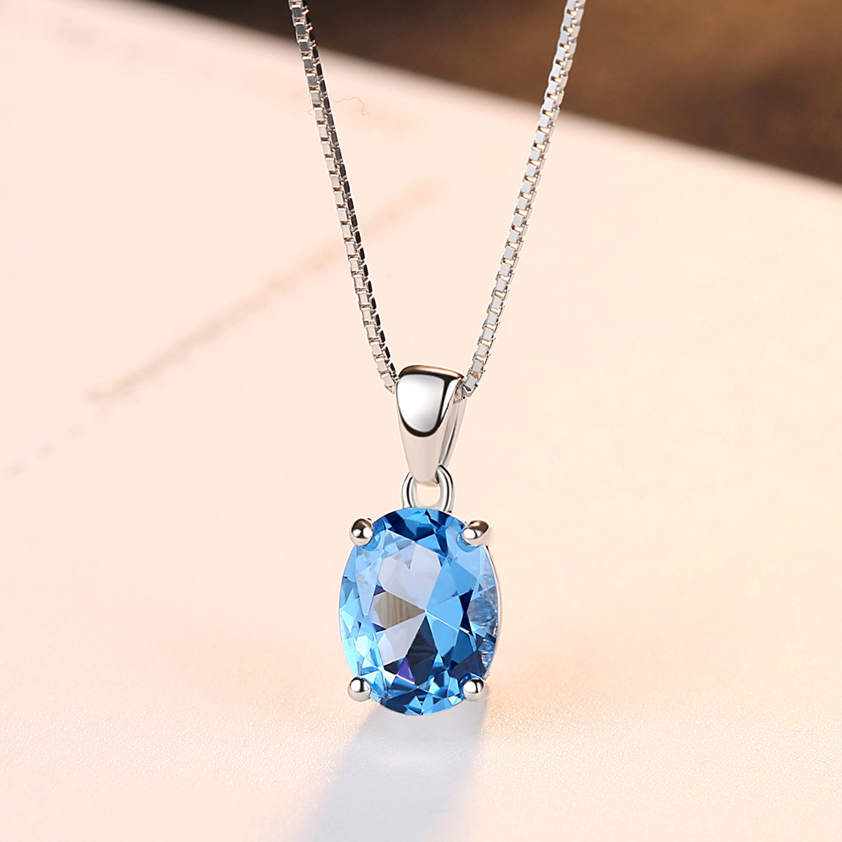 Dây Chuyền Bạc Nữ, Dây Chuyền Bạc S925 Đính Đá Topaz Xanh Sang Trọng - M1447 - Bảo Ngọc Jewelry