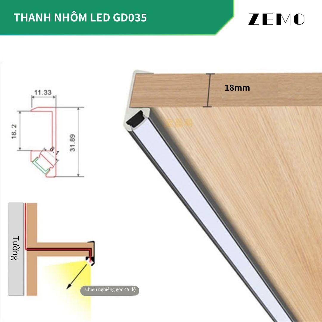 Thanh nhôm LED GD035 thanh dài 3m (hàng đi thanh 1mx3)