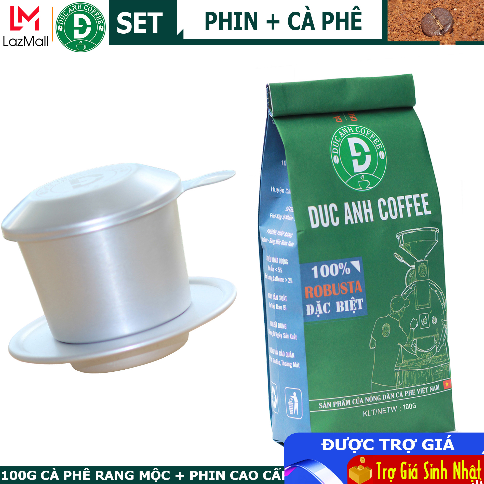 Phin nhôm cao cấp + 100g Cà phê rang xay Đặc Biệt nguyên chất Pha Phin đậm