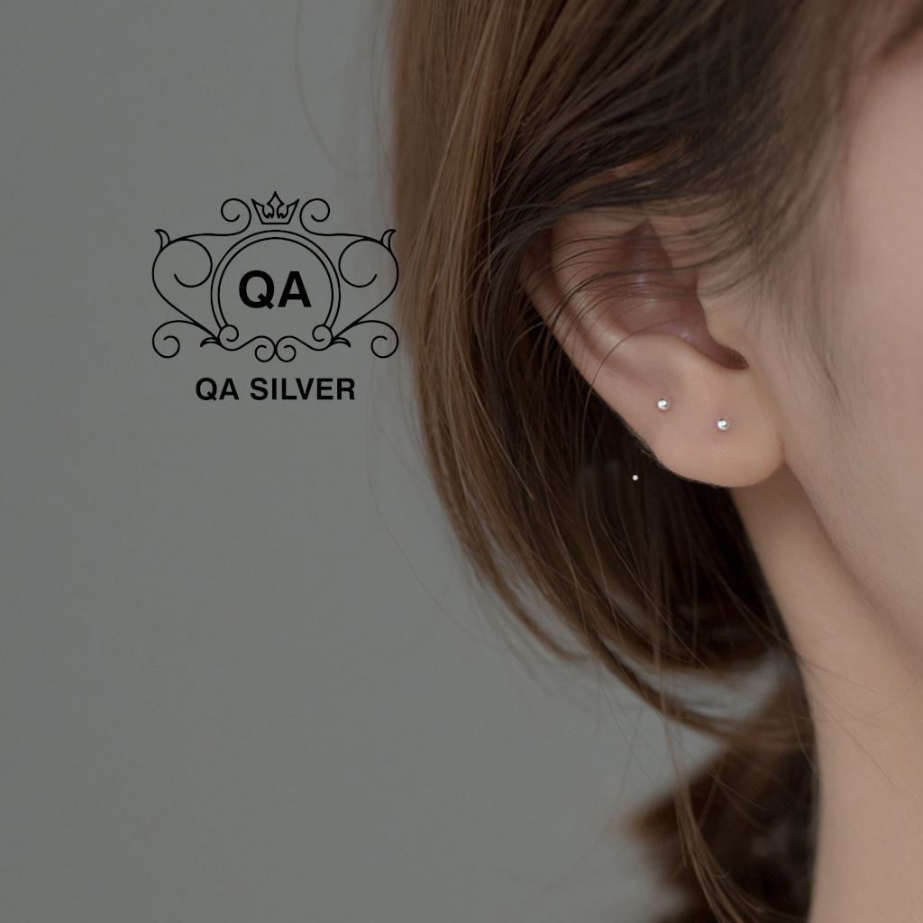 Khuyên tai bạc 925 nụ tròn đuôi bi bông nam nữ tối giản S925 MINIMAL QA SILVER Earrings EA250101