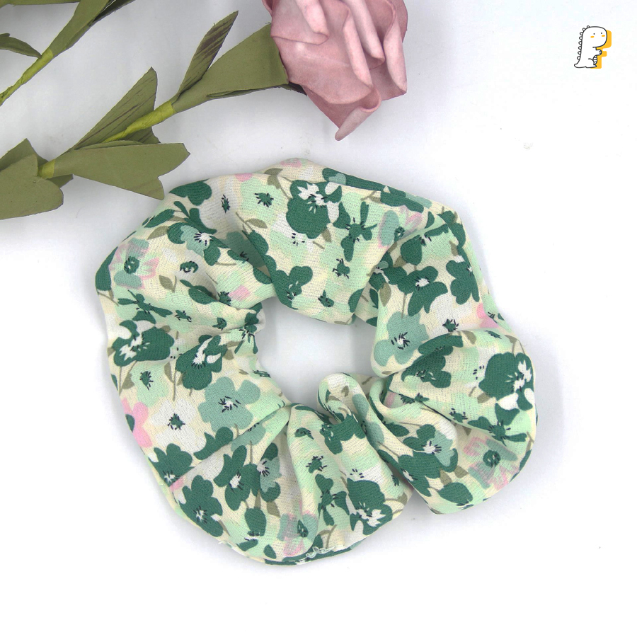 Scrunchies thun cột tóc vải voan mềm hoa to
