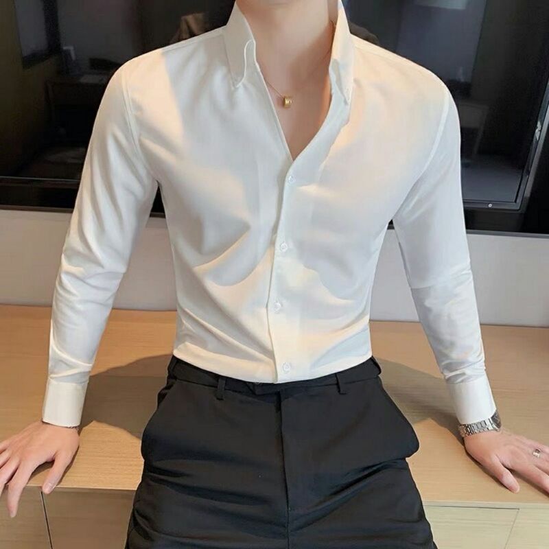 Áo sơ mi nam,áo sơ mi công sở,áo sơ mi thời trang basic dài tay trơn, dáng ôm hàn quốc vải lua chống nhăn xù, áo sơ mi