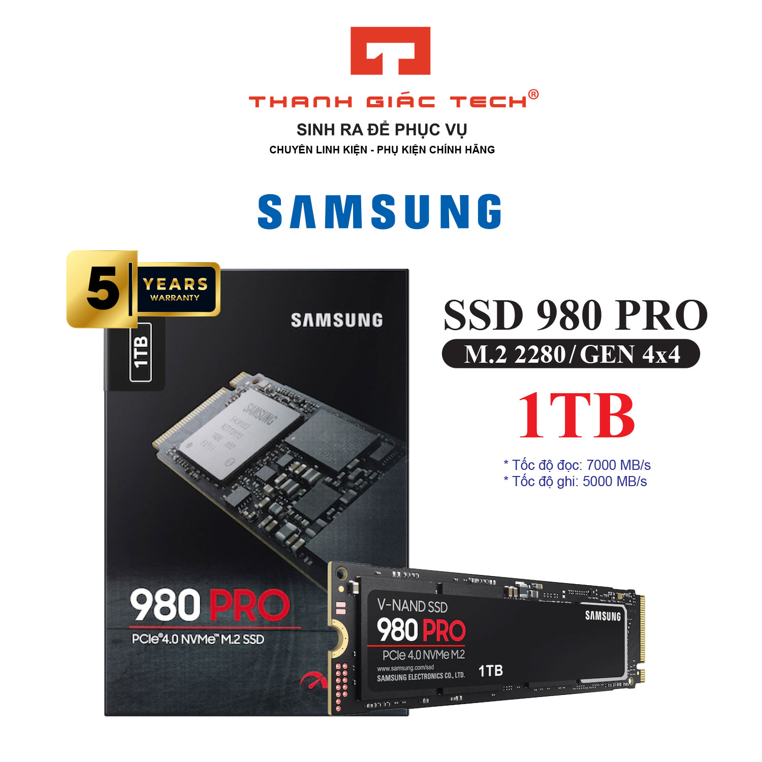 Ssd samsung 980 pro pcie gen 4.0x4 m.2 nvme v-nand m.2 2280 fullbox newseal - 5 years warranty