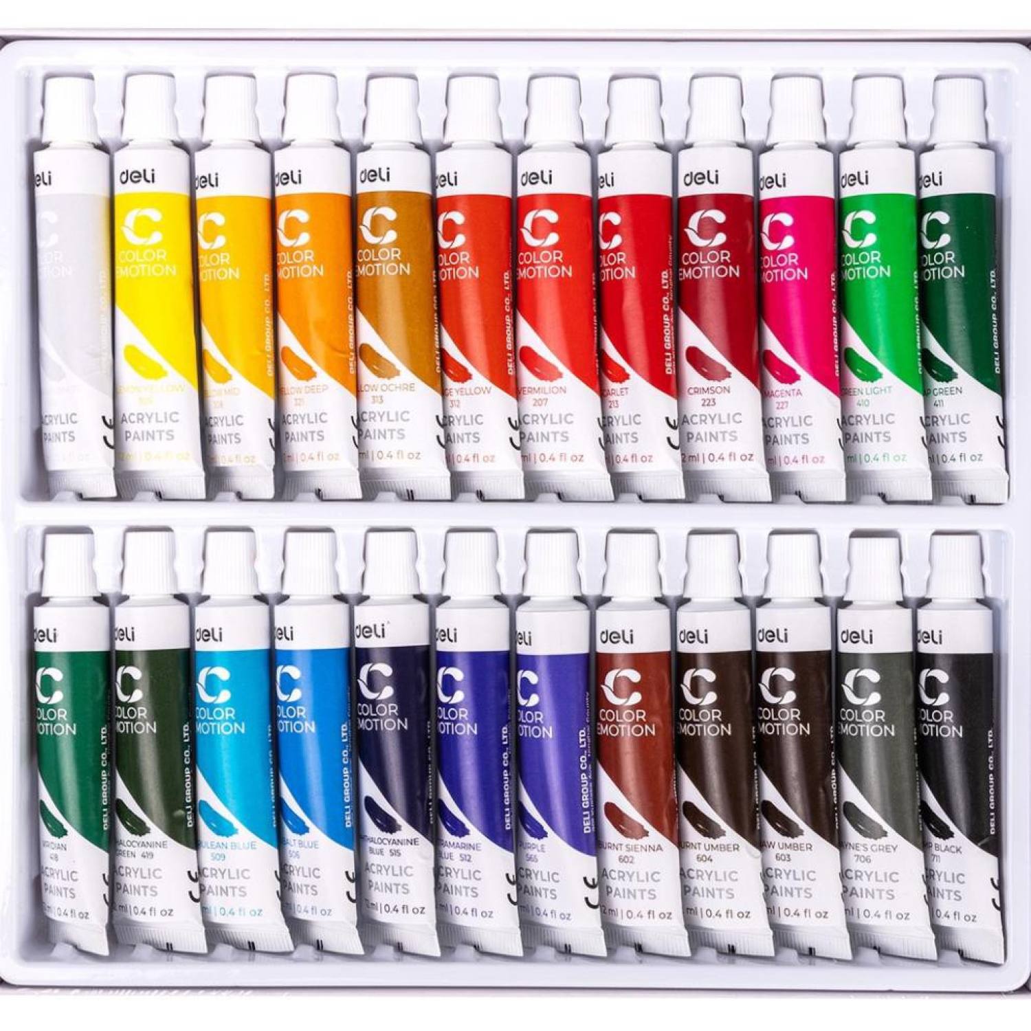 Màu nước acrylic dạng tuýp 12ml deli - 12/24 màu - 1 hộp - ec12