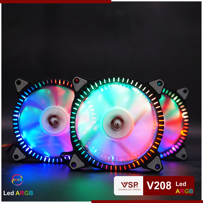[HCM]Fan Led RGB VSP V208 (tự chuyển ko cần HUB) trang trí thùng máy tính cpu