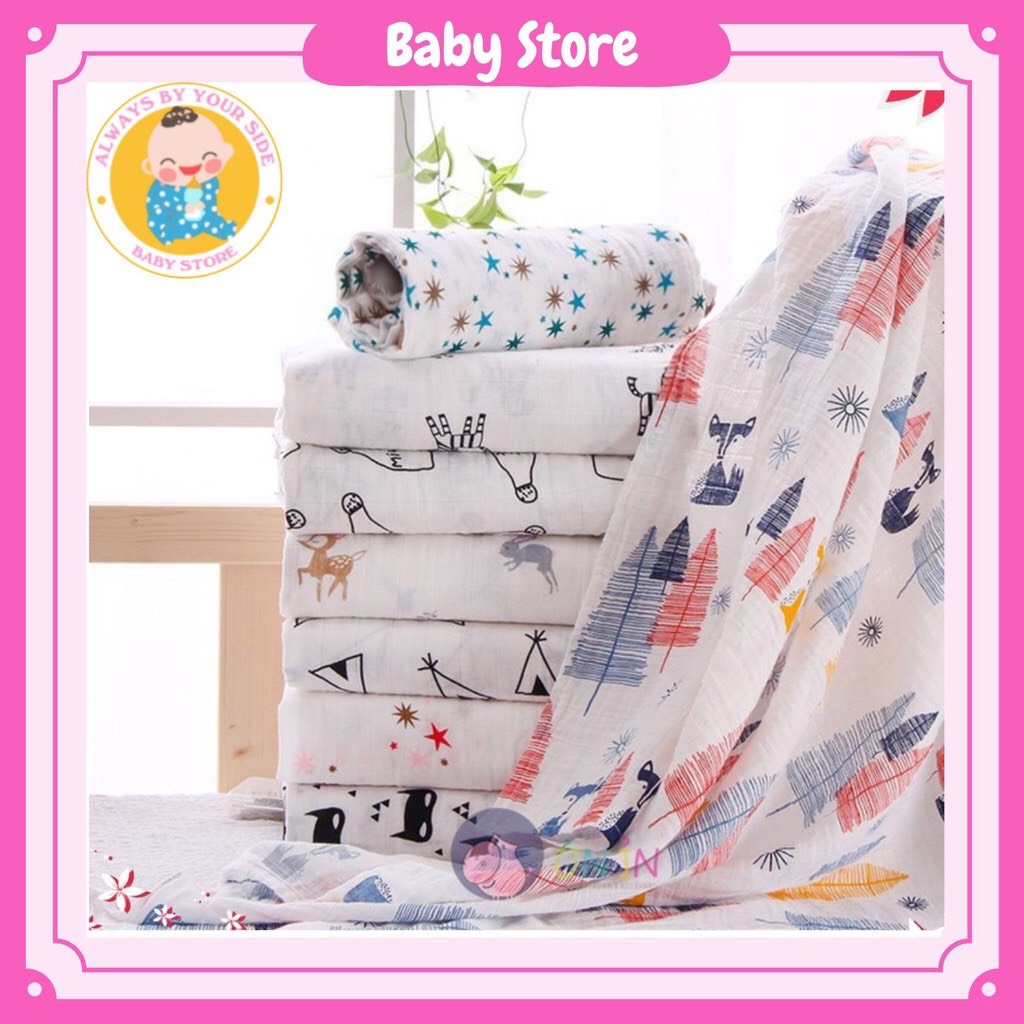 Khăn tắm aden sợi tre, khăn quấn bé 2 lớp