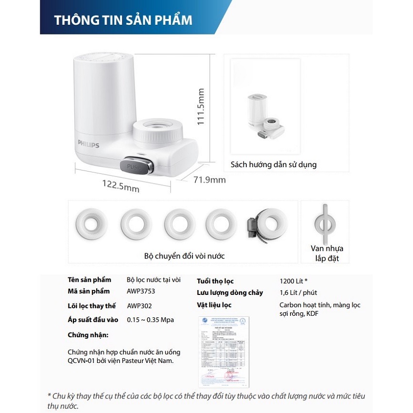 Lõi Lọc Nước Trực Tiếp Tại Vòi Philips AWP3753, ( 1 lõi lọc AWP315)