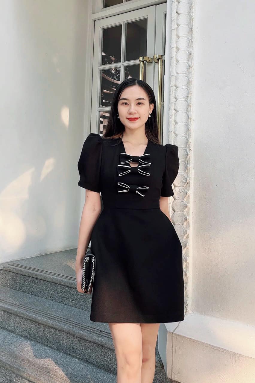 Đầm tay bồng nơ đen Emily - MAIIMER