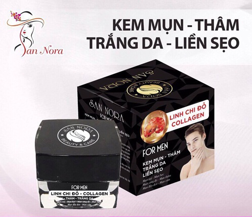 Kem mụn dành cho nam xóa thâm trắng da liền sẹo dưỡng chất Linh Chi Đỏ và Collagen Sannora FOR MEN 20g dùng cho nam giới da dầu mụn