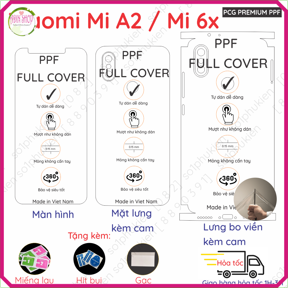 Dán ppf xiaomi mi a2 lite / redmi 6 pro / mi a2 / mi 6x loại trong, nhám dành cho màn hình, mặt lưng, full viền