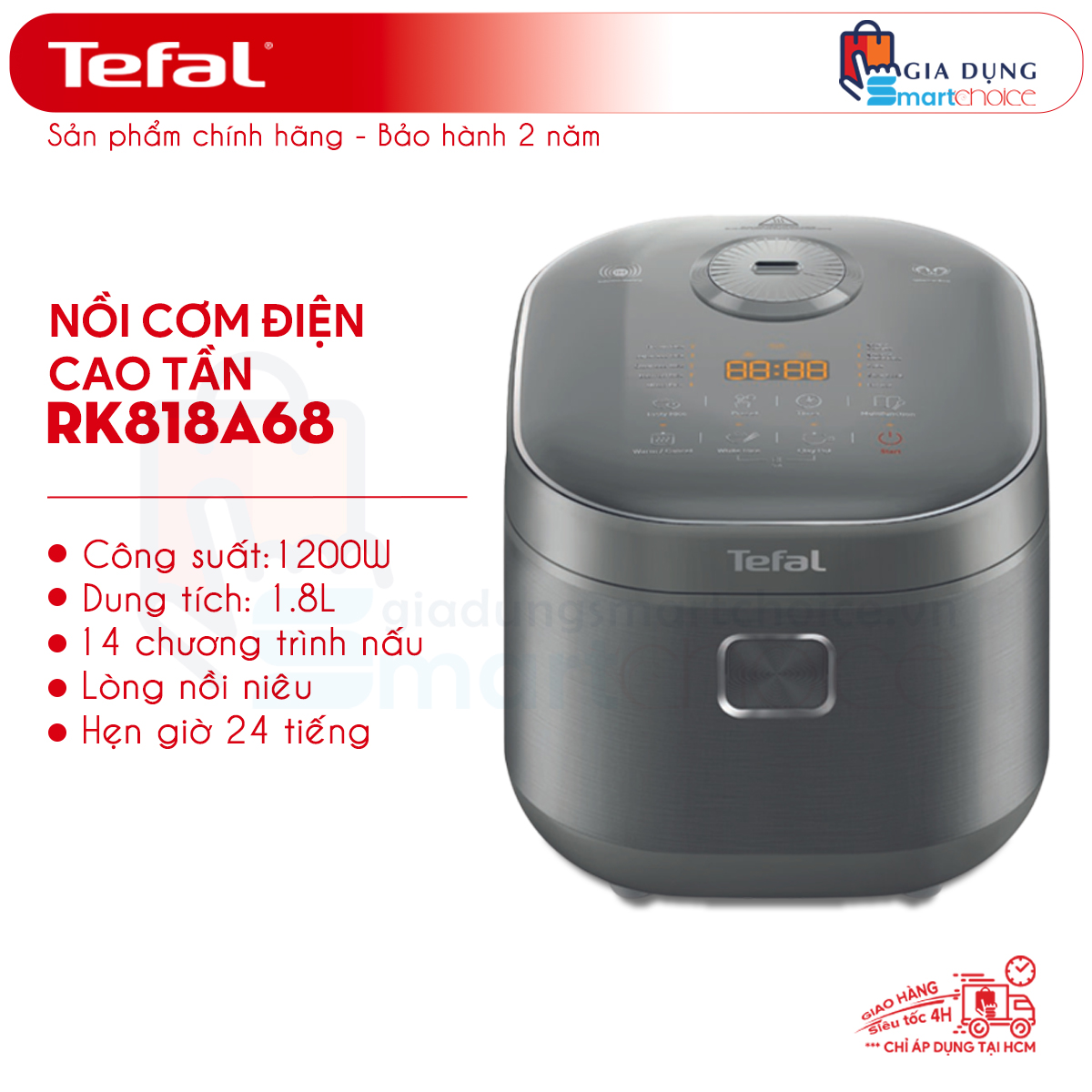 Nồi Cơm Điện Cao Tần RK818A68 - 1.8l, 1200W, Lòng Nồi Niêu, 14 Chương Trình Nấu, Nấu Siêu Ngon, Hàng Chính Hãng, Bảo Hành 2 Năm, Giao Hỏa Tốc