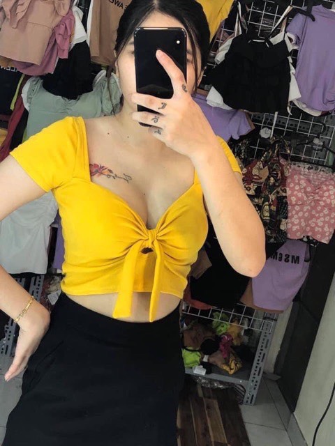 Áo croptop borip cột nơ có mút đủ màu tôn dáng